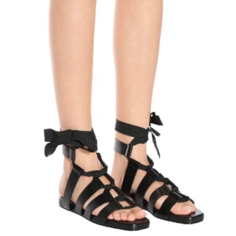 In Very Good Condition!!★Org.$665 JIL SANDER Leather Lace-Up Sandals Black 39